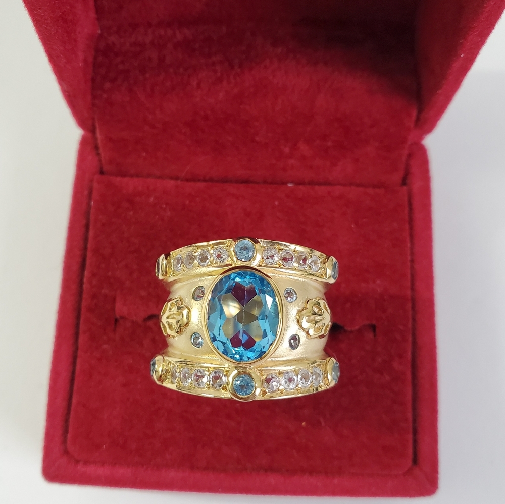 Sterling Silver 925 Gold Swiss Topaz Ring - Picture 5 of 10